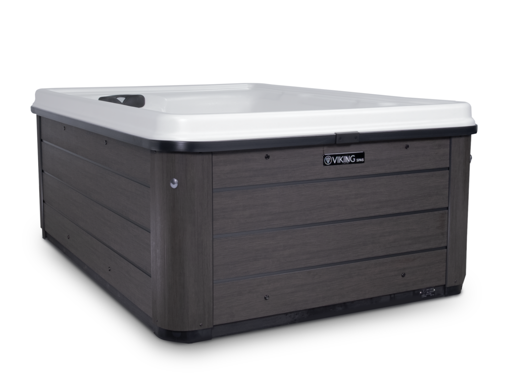 Viking Spas Elevate P+ hot tub with white shell and walnut cabinet